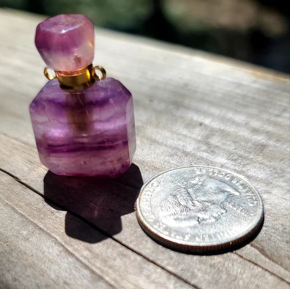 Fluorite purple ribbon square crystal gemstone bottle pendant #FP1 - Picture 2 of 4